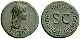 THE ROMAN EMPIRE 
 In the name of Livia, wife of Augustus 
 Dupondius 22-23, Æ 14.77 g. PIETAS Veiled, draped and diademed bust of Livia as Pietas r...