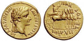 THE ROMAN EMPIRE 
 Tiberius, 14 – 37 
 Aureus, Lugdunum 15-16, AV 7.97 g. TI CAESAR DIVI – AVG F AVGVSTVS Laureate head r. Rev. TR POT XVII Tiberius...