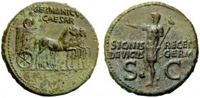 THE ROMAN EMPIRE 
 In the name of Germanicus, father of Gaius 
 Dupondius 37-41, Æ 15.88 g. GERMANICVS / CAESAR Germanicus, bareheaded and cloaked, ...