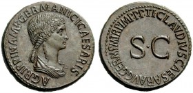 THE ROMAN EMPIRE 
 In the name of Agrippina, madre of Nero 
 Sestertius circa 50-54, Æ 27.93 g. AGRIPPINA M F GERMANICI CAESARIS Draped bust r.; hai...
