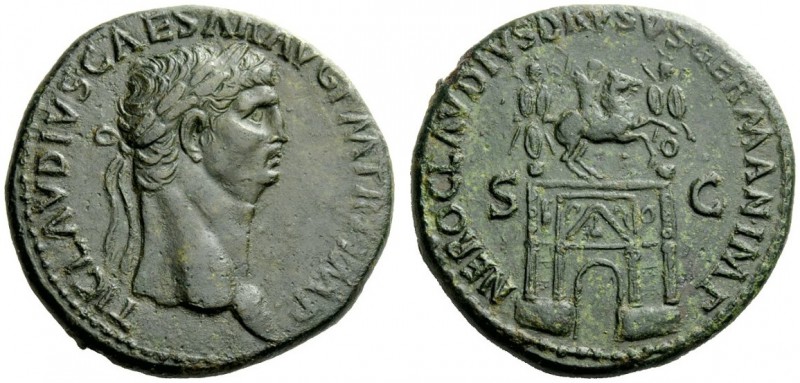 THE ROMAN EMPIRE 
 Claudius, 41 – 54 
 Sestertius 41-50, Æ 26.32 g. TI CLAVDIV...