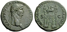 THE ROMAN EMPIRE 
 Claudius, 41 – 54 
 Sestertius 41-50, Æ 26.32 g. TI CLAVDIVS CAESAR AVG P M TR P IMP Laureate head r. Rev. NERO CLAVDIVS GERMAN I...