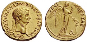 THE ROMAN EMPIRE 
 Claudius, 41 – 54 
 Aureus 49-50, AV 7.71 g. TI CLAVD CAESAR·AVG·P·M·TR P·VIIII IMP XVIII Laureate head r. Rev. PACI – AVGVSTAE P...