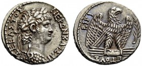 THE ROMAN EMPIRE 
 Nero, 54 – 68 
 Tetradrachm, Antiochia 63, AR 17.48 g. NERWN KAISAR – SEBASTOS Laureate bust r., with aegis . Rev. BIPI Eagle, wi...