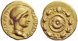 THE ROMAN EMPIRE 
 The Civil Wars, 68 – 69 
 Aureus, Spain 68-69, AV 7.38 g. LIBERTAS – RESTITVTA Draped bust of Libertas r., wearing pearl necklace...