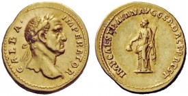 THE ROMAN EMPIRE 
 Galba, 68 – 69 
 Aureus, restitution issue by Trajan circa 112-117, AV 7.30 g. GALBA – IMPERATOR Laureate bust r. Rev. IMP CAESAR...