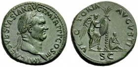 THE ROMAN EMPIRE 
 Vespasian, 69 – 79 
 Sestertius 71, Æ 27.12 g. IMP CAES VESPASIAN AVG PM TR P P P COS III Laureate head r. Rev. VI – C – TORIA – ...