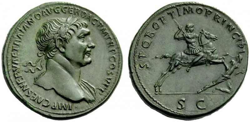 THE ROMAN EMPIRE 
 Trajan, 98 – 117 
 Sestertius circa 104/5-107 and later, Æ ...