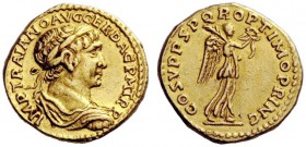 THE ROMAN EMPIRE 
 Trajan, 98 – 117 
 Quinarius, second half 107-111, AV 3.65 g. IMP TRAIANO AVG GER DAC P M TR P Laureate, draped and cuirassed bus...