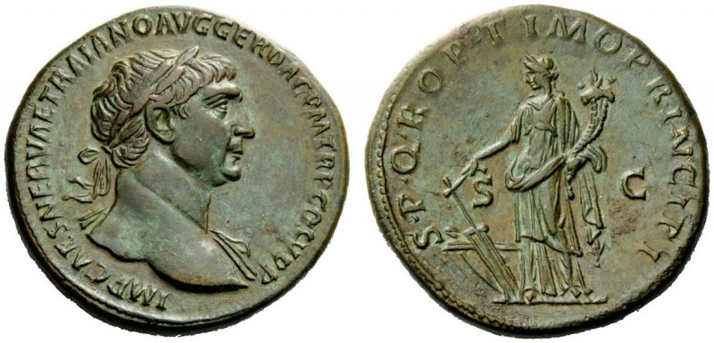 THE ROMAN EMPIRE 
 Trajan, 98 – 117 
 Sestertius circa 108-109/10, Æ 27.96 g. ...