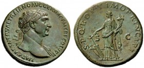 THE ROMAN EMPIRE 
 Trajan, 98 – 117 
 Sestertius circa 108-109/10, Æ 27.96 g. IMP CAESA NERVAE TRAIANO AVG GER DAC P M TR P COS V P P Laureate bust ...