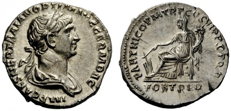 THE ROMAN EMPIRE 
 Trajan, 98 – 117 
 Denarius, Autumn 116-August 117, AR 3.60...