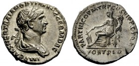 THE ROMAN EMPIRE 
 Trajan, 98 – 117 
 Denarius, Autumn 116-August 117, AR 3.60 g. IMP CAES NER TRAIAN OPTIM AVG GERM DAC Laureate and draped bust r....