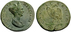 THE ROMAN EMPIRE 
 Diva Marciana, elder sister of Trajan 
 Sestertius circa 112-117, Æ 23.53 g. DIVA AVGVSTA – MARCIANA Diademed and draped bust r. ...