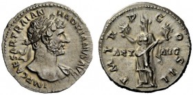 THE ROMAN EMPIRE 
 Hadrian, 117-138 
 Denarius 118, AR 3.22 g. IMP CAESAR TRAIAN – HADRIANVS AVG Laureate bust r. with drapery on l. shoulder. Rev. ...