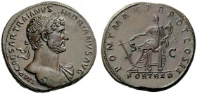 THE ROMAN EMPIRE 
 Hadrian, 117-138 
 Sestertius 118, Æ 24.98 g. IMP CAESAR TRAIANVS – HADRIANVS AVG Laureate bust r. with drapery on l. shoulder. R...