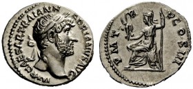 THE ROMAN EMPIRE 
 Hadrian, 117-138 
 Denarius 119-122, AR 3.47 g. IMP CAESAR TRAIAN H – ADRIANVS AVG Laureate head r. Rev. P M T – R P COS III Roma...