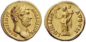 THE ROMAN EMPIRE 
 Hadrian, 117-138 
 Aureus 134-138, AV 7.41 g. HADRIANVS – AVG COS III P P Bareheaded bust r., with drapery on l. shoulder. Rev. L...