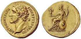 THE ROMAN EMPIRE 
 Antoninus Pius augustus, 138 – 161 
 Aureus 145-161, AV 7.18 g. ANTONINVS AVG – PIVS P P TR P COS IIII Laureate head l. Rev. Roma...