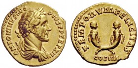 THE ROMAN EMPIRE 
 Antoninus Pius augustus, 138 – 161 
 Aureus 147-148, AV 7.18 g. ANTONINVS AVG – PIVS P P TR P XII Laureate and draped bust r. Rev...
