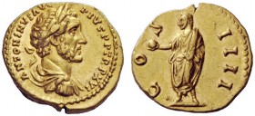 THE ROMAN EMPIRE 
 Antoninus Pius augustus, 138 – 161 
 Aureus 152-153, AV 7.32 g. ANTONINVS AVG – PIVS P P TR P XVI Laureate, draped and cuirassed ...