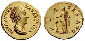 THE ROMAN EMPIRE 
 Faustina I, wife of Antoninus Pius 
 Diva Faustina. Aureus after 141, AV 7.30 g. DIVA AVGVS – TA FAVSTINA Draped bust r., hair wa...