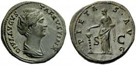 THE ROMAN EMPIRE 
 Faustina I, wife of Antoninus Pius 
 Diva Faustina. Sestertius after 141, Æ 26.33 g. DIVA AVGVS – TA FAVSTINA Draped bust r., hai...