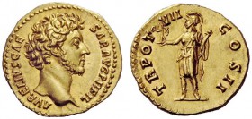 THE ROMAN EMPIRE 
 Marcus Aurelius caesar, 138 – 161 
 Aureus 152-153, AV 7.46 g. AVRELIVS CAE – SAR AVG PII FIL Bare head r. Rev. TR POT – VII – CO...