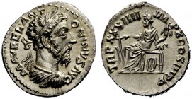 THE ROMAN EMPIRE 
 Marcus Aurelius augustus, 161 – 180 
 Denarius 179-180, AR 3.40 g. M AVREL ANT – ONINVS AVG Laureate, draped and cuirassed bust r...