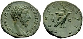 THE ROMAN EMPIRE 
 Marcus Aurelius augustus, 161 – 180 
 Divus Marcus Aurelius. Sestertius after 180, Æ 24.84 g. DIVVS M AN – TONINVS PIVS Bare head...