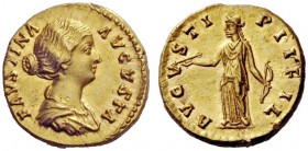 THE ROMAN EMPIRE 
 Faustina II, daughter of Antoninus Pius and wife of Marcus Aurelius 
 Aureus 147-152, AV 7.33 g. FAVSTINA – AVGVSTA Draped bust r...