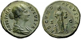 THE ROMAN EMPIRE 
 Faustina II, daughter of Antoninus Pius and wife of Marcus Aurelius 
 Sestertius 160-161, Æ 22.78 g. FAVSTINA – AVGVSTA Draped bu...