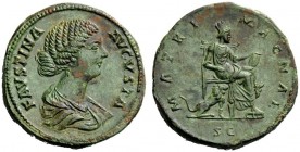 THE ROMAN EMPIRE 
 Faustina II, daughter of Antoninus Pius and wife of Marcus Aurelius 
 Sestertius 161-176, Æ 27.73 g. FAVSTINA – AVGVSTA Draped bu...