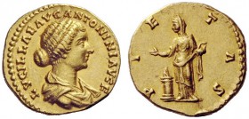 THE ROMAN EMPIRE 
 Lucilla, wife of Lucius Verus 
 Aureus 164-169, AV 6.76 g. LVCILLAE AVG ANTONINI AVG F Draped bust r., hair caught up in double c...