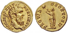 THE ROMAN EMPIRE 
 Pertinax, January 1st – March 28th 193 
 Aureus 1st January-March 28th 193, AV 7.27 g. IMP CAES P HELV – PERTIN AVG Laureate head...