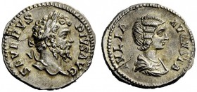 THE ROMAN EMPIRE 
 Septimius Severus, 193 – 211 
 Denarius circa 202-210, AR 3.24 g. SEVERVS – PIVS AVG Laureate head r. Rev. IVLIA – AVGVSTA Draped...