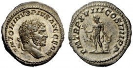 THE ROMAN EMPIRE 
 Caracalla, augustus 198 – 217 
 Denarius 215, AR 3.42 g. ANTONINVS PIVS AVG GERM Laureate head r. PM TR P XVII COS IIII P P Apoll...