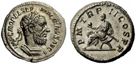 THE ROMAN EMPIRE 
 Macrinus, 217 – 218 
 Denarius 217, AR 3.34 g. IMP C M OPEL SEV – MACRINVS AVG Laureate and cuirassed bust r. Rev. P M TR P – II ...