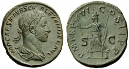 THE ROMAN EMPIRE 
 Severus Alexander augustus, 222 – 235 
 Sestertius 228, Æ 19.21 g. IMP CAES M AVR SEV – ALEXANDER AVG Laureate, draped and cuiras...