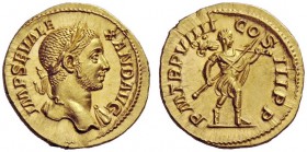 THE ROMAN EMPIRE 
 Severus Alexander augustus, 222 – 235 
 Aureus 230, AV 5.90 g. IMP SEV ALE – XAND AVG Laureate bust r., with drapery on l. should...