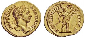 THE ROMAN EMPIRE 
 Severus Alexander augustus, 222 – 235 
 Aureus 230, AV 6.33 g. IMP SEV ALE – XAND AVG Laureate bust r., with drapery on l. should...