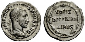 THE ROMAN EMPIRE 
 Maximinus, 235 – 238 
 Denarius 235-236, AR 3.75 g. IMP MAXIMINVS AVG Laureate, draped and cuirassed bust r. Rev. VOTIS / DECENNA...