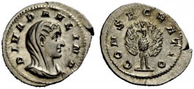 THE ROMAN EMPIRE 
 Diva Paulina, wife of Maximinus I 
 Denarius 235-238, AR 2.92 g. DIVA PAVLINA Veiled and draped bust r. Rev. CONSECRATIO Peacock ...