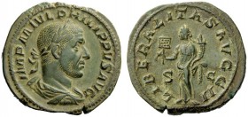 THE ROMAN EMPIRE 
 Philip I, 244 – 249 
 Sestertius 244-249, Æ 18.83 g. IMP M IVL PHILIPPVS AVG Laureate, draped and cuirassed bust r. Rev. LIBERALI...