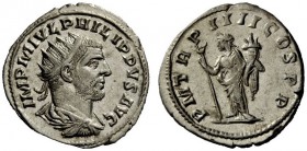 THE ROMAN EMPIRE 
 Philip I, 244 – 249 
 Antoninianus, Antiochia 247, AR 4.26 g. IMP M IVL PHILIPPVS AVG Radiate, draped and cuirassed bust r. Rev. ...