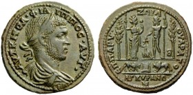 THE ROMAN EMPIRE 
 Philip I, 244 – 249 
 Bronze, Ancyra Phrygiae 244-249, Æ 19.57 g. AUTKMOL·FIL – IPPOC·AVG· Laureate, draped and cuirassed bust r....