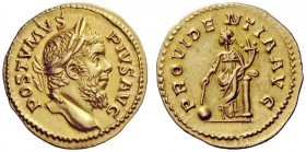 THE ROMAN EMPIRE
Postumus, 260 -269
Aureus, Lugdunum 263, AV 5.40 g. POSTVMVS – PIVS AVG Laureate head r. Rev. PROVIDENTIA AVG Providentia standing ...