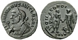 THE ROMAN EMPIRE 
 Maximianus Herculius, first reign 286 – 305 
 Denarius (?), Ticinum circa 290-292, Æ 1.73 g. M – AXIMIANVS AVG CONS III Laureate ...