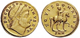 THE ROMAN EMPIRE 
 Constantine I augustus, 310-337 
 Medallion of 1 and ¼ solidi, Nicomedia 325, AV 5.26 g. DN CONSTANTINVS Diademed head r. Rev. EQ...