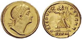 THE ROMAN EMPIRE
Crispus caesar, 317 – 326
Solidus, Sirmium 325-326, AV 4.37 g. Diademed head r. Rev. CRISPVS CAESAR Victory advancing l., holding w...